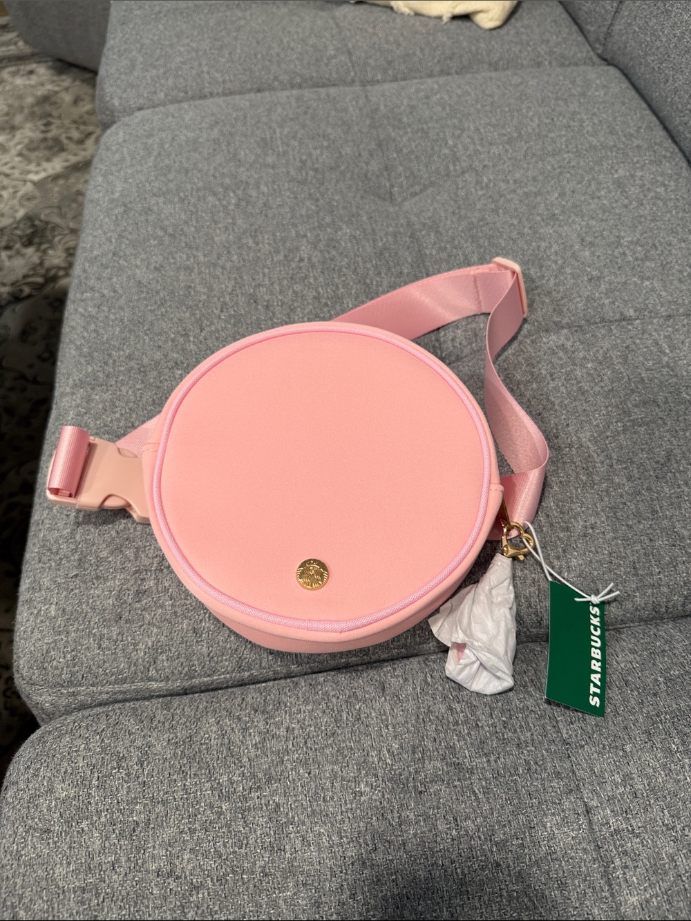 Starbucks Pink Circular Crossbody Bag with Gold Accent